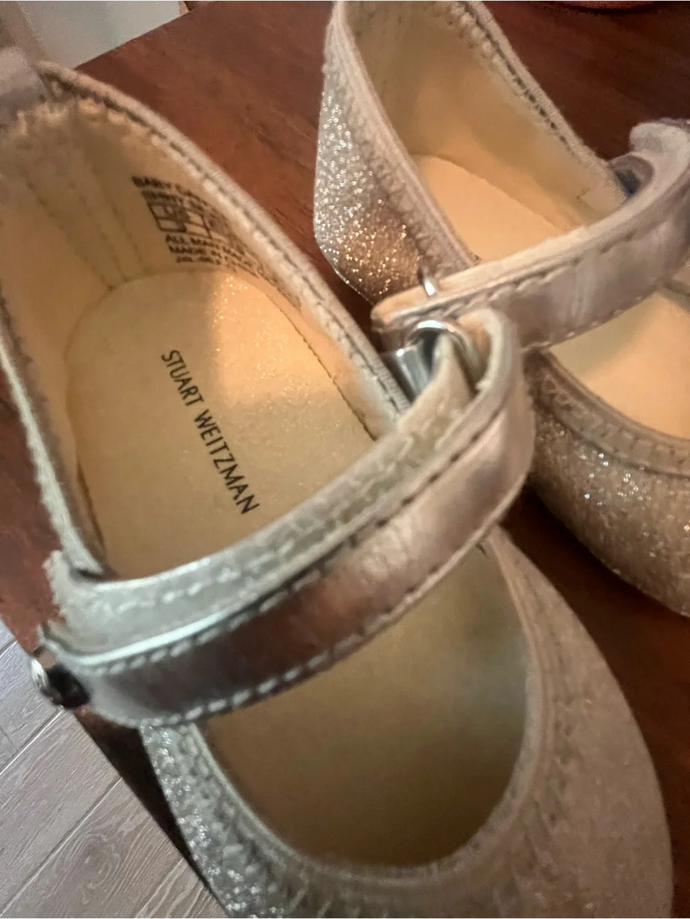 Stuart Weitzman Kids' Silver Glitter Mary Jane Shoes